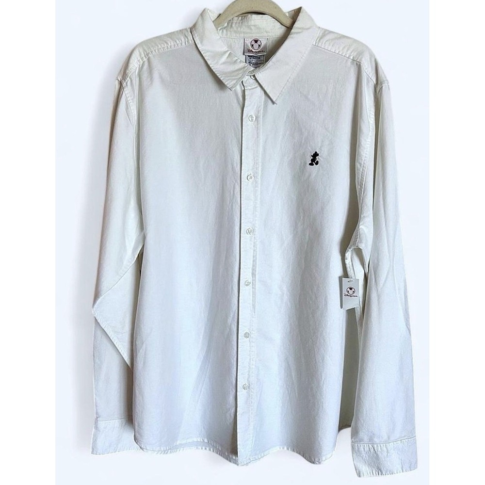 NWT Disney Store Men's XL White Mickey Mouse Embroidered Cotton Dress Shirt